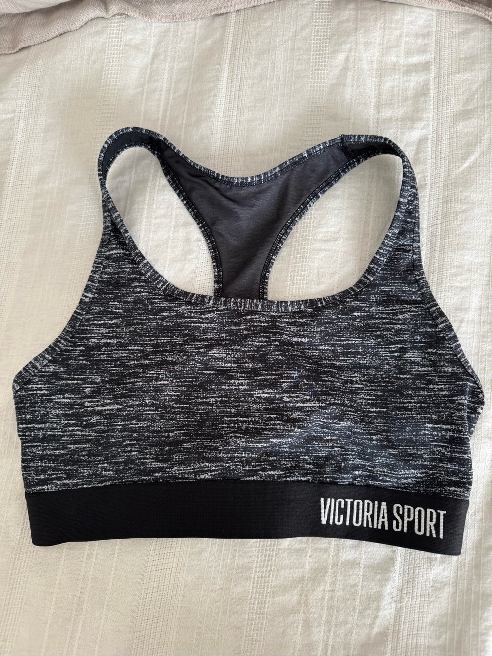 Victoria Sport Black Heather Racerback Sports Bra with Supportive Band Size M D